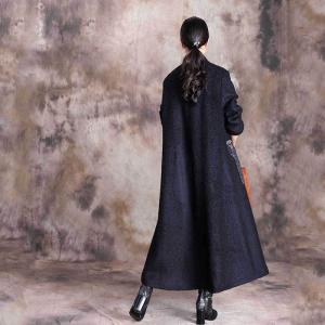 Folk Printed Patchwork Winter Overcoat Stand Collar Tweed Coat