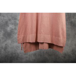 Casual Style Asymmetrical Knitted Dress Cotton Linen Pink Dress