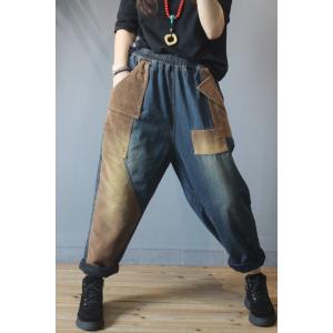 Corduroy Patchwork Baggy Jeans Fleece Vintage Cuff Jeans