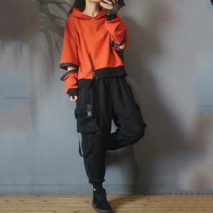Zip Decoration Cotton Korean Hoodie Ripped Sleeve Fashion Hoodie for Woman