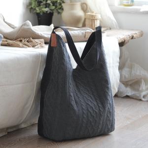 Different Fabric Patchwork Tote Bag Casual Flax Shoulder Bag for Woman