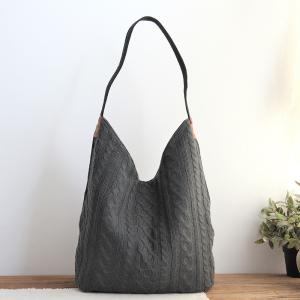 Different Fabric Patchwork Tote Bag Casual Flax Shoulder Bag for Woman