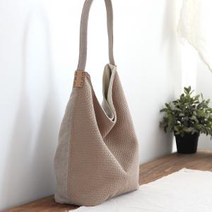 Different Fabric Patchwork Tote Bag Casual Flax Shoulder Bag for Woman