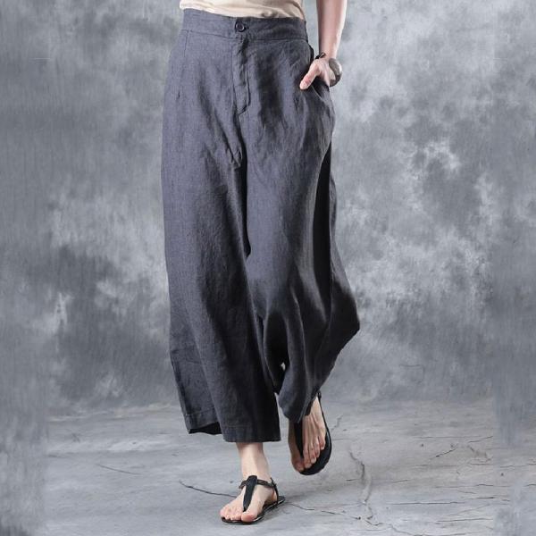 Casual Style Pinstriped Wide Leg Pants Womans Cotton Linen Baggy Trousers