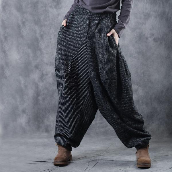 Vertical Stripes Winter Balloon Pants Womans Baggy Harem Pants