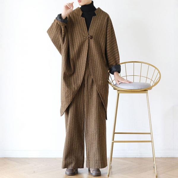 H-Shaped Vertical Pinstripes Blazer with Wool Wide Leg Pants