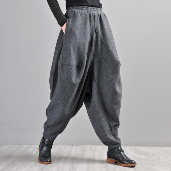 British Style Pinstriped Harem Pants Winter Draped Trousers for Women