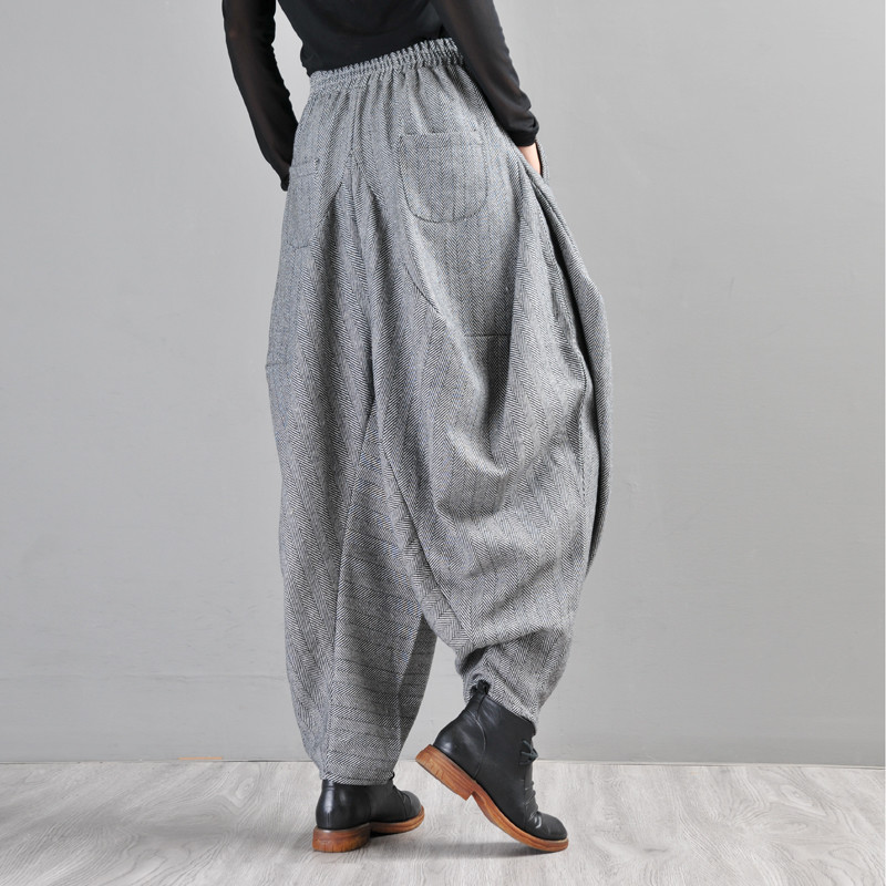 British Style Pinstriped Harem Pants Winter Draped Trousers for Women ...