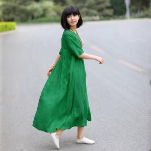 Unique Design Empire-Waist Soft Linen Dress Summer Expansion Customized Dress