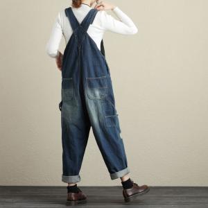 Korean Fashion Baggy Denim Jumpsuits Distressed Boyfriend Dungarees