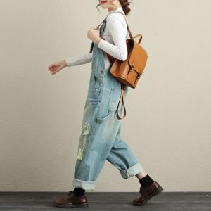 Korean Fashion Baggy Denim Jumpsuits Distressed Boyfriend Dungarees