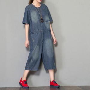 Korean Fashion Button Down Rompers Denim Baggy Dungarees for Woman