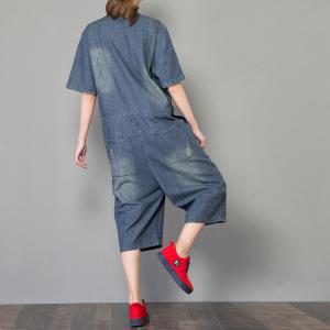 Korean Fashion Button Down Rompers Denim Baggy Dungarees for Woman