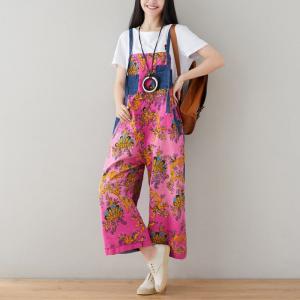 Blue Pockets Vintage Printed Baggy Overalls Floral Jean Dungarees