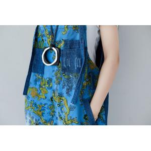 Blue Pockets Vintage Printed Baggy Overalls Floral Jean Dungarees