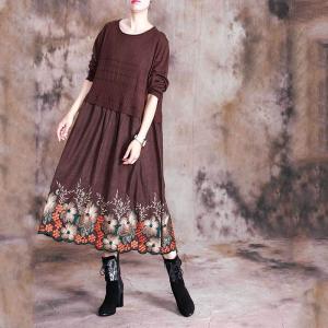 Beautiful Embroidery Loose Winter Dress Casual Shift Dress