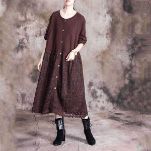 Long Sleeve Crochet Eyelet Dress Single-Breasted Black Knitwear