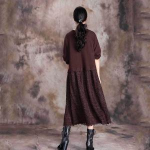 Long Sleeve Crochet Eyelet Dress Single-Breasted Black Knitwear