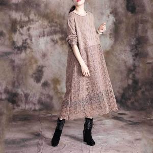 Winter Fashion Lace Crochet Dress Elegant Lace Dress