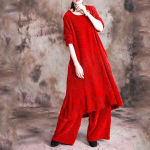 Knee-Length Woolen Dress with Vintage Palazzo Trousers