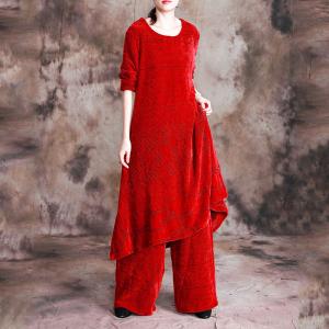 Knee-Length Woolen Dress with Vintage Palazzo Trousers