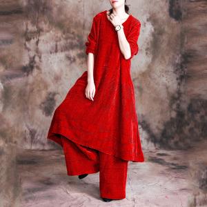 Knee-Length Woolen Dress with Vintage Palazzo Trousers