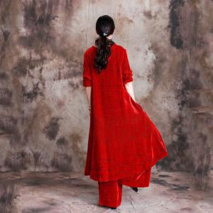 Knee-Length Woolen Dress with Vintage Palazzo Trousers