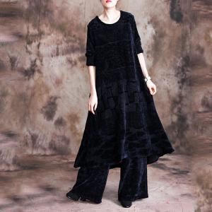 Knee-Length Woolen Dress with Vintage Palazzo Trousers