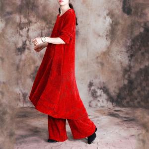 Knee-Length Woolen Dress with Vintage Palazzo Trousers