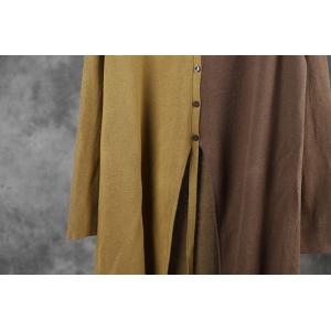 Yellow Contrast Loose Tunic Cotton Linen Tied Knitwear