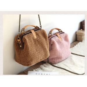 Korean Style Lamb Wool Handbag Solid Color Shoulder Bag