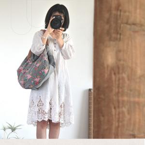 Japanese Style Floral Tote Cotton Linen Big Bag for Woman