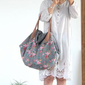 Japanese Style Floral Tote Cotton Linen Big Bag for Woman