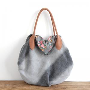 Japanese Style Floral Tote Cotton Linen Big Bag for Woman