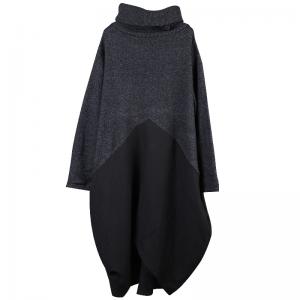 Solid Color Loose Turtleneck Dress Winter Linen Blended Tent Dress