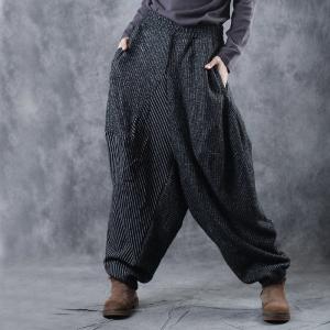 Vertical Stripes Winter Balloon Pants Womans Baggy Harem Pants