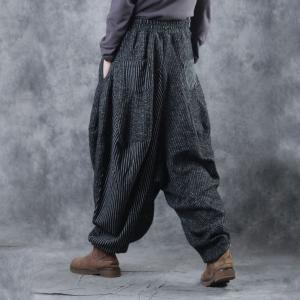 Vertical Stripes Winter Balloon Pants Womans Baggy Harem Pants