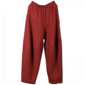 Casual Style Linen Blend Harem Trousers Long Dark Red Hippie Pants for Woman