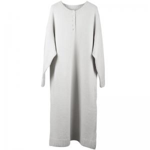 Simple Design Plus Size Sweater Dress Winter Woolen Beige Dress