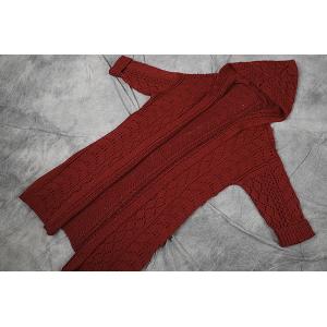 Hollow Out Dark Red Cardigan Long Hoodded Crochet Coat