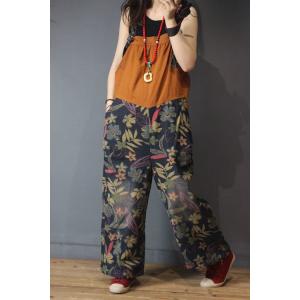 Tropical Printing Wide Leg Overalls Baggy Backless Womens Dungarees