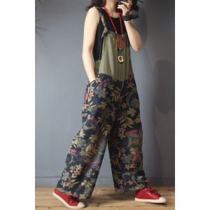 Tropical Printing Wide Leg Overalls Baggy Backless Womens Dungarees