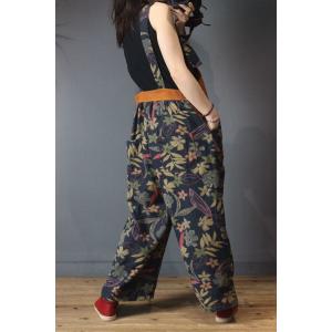 Tropical Printing Wide Leg Overalls Baggy Backless Womens Dungarees