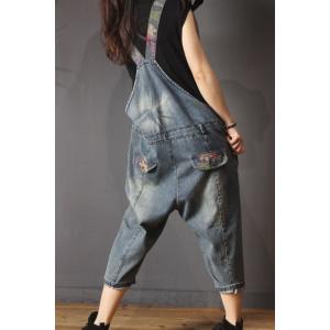 Korean Style Printed Jean Overalls High-Waisted Granny Dungarees