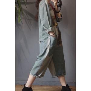 Camouflage Pocket Long Sleeve Denim Jumpsuits Baggy Jean One Piece Pants