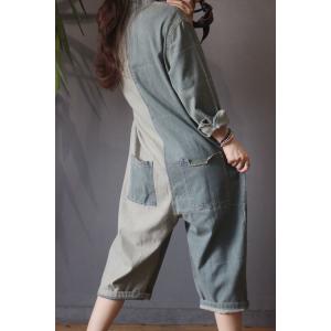 Camouflage Pocket Long Sleeve Denim Jumpsuits Baggy Jean One Piece Pants