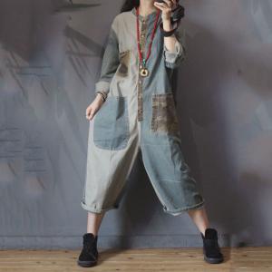 Camouflage Pocket Long Sleeve Denim Jumpsuits Baggy Jean One Piece Pants