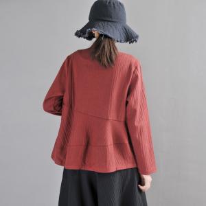 Long Sleeve Pleated Blazers Thick Dark Red Linen Blazers