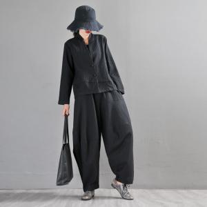 Simple Design Flax Black Blazer Womans Short Work Wear