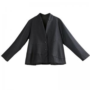 Simple Design Flax Black Blazer Womans Short Work Wear